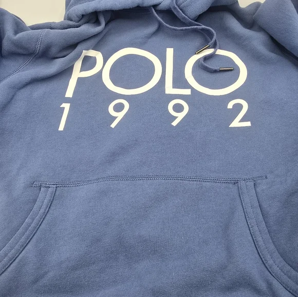 Polo Ralph Lauren 1992 Hoodie Medium Cotton-Blend Logo Fleece Pullover Blue - Picture 9 of 9